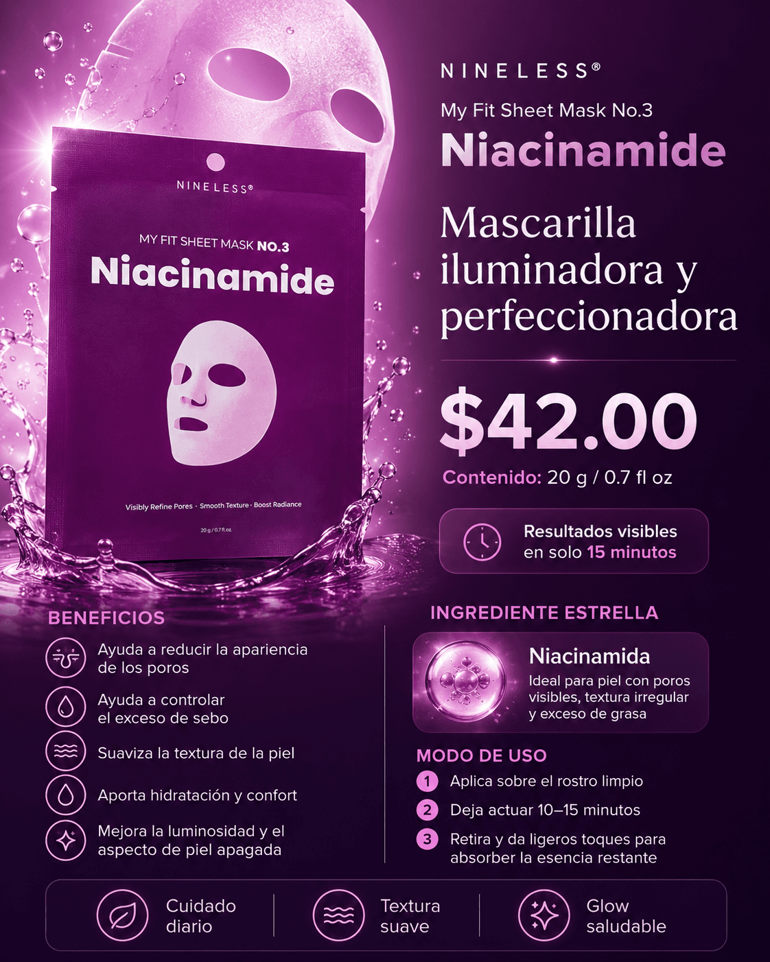 NINELESS My Fit Sheet Mask No.3 Niacinamide de 20 g
